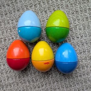 Haba Fun With Sounds Musical Wooden Eggs, Set Of 5, Baby Toys